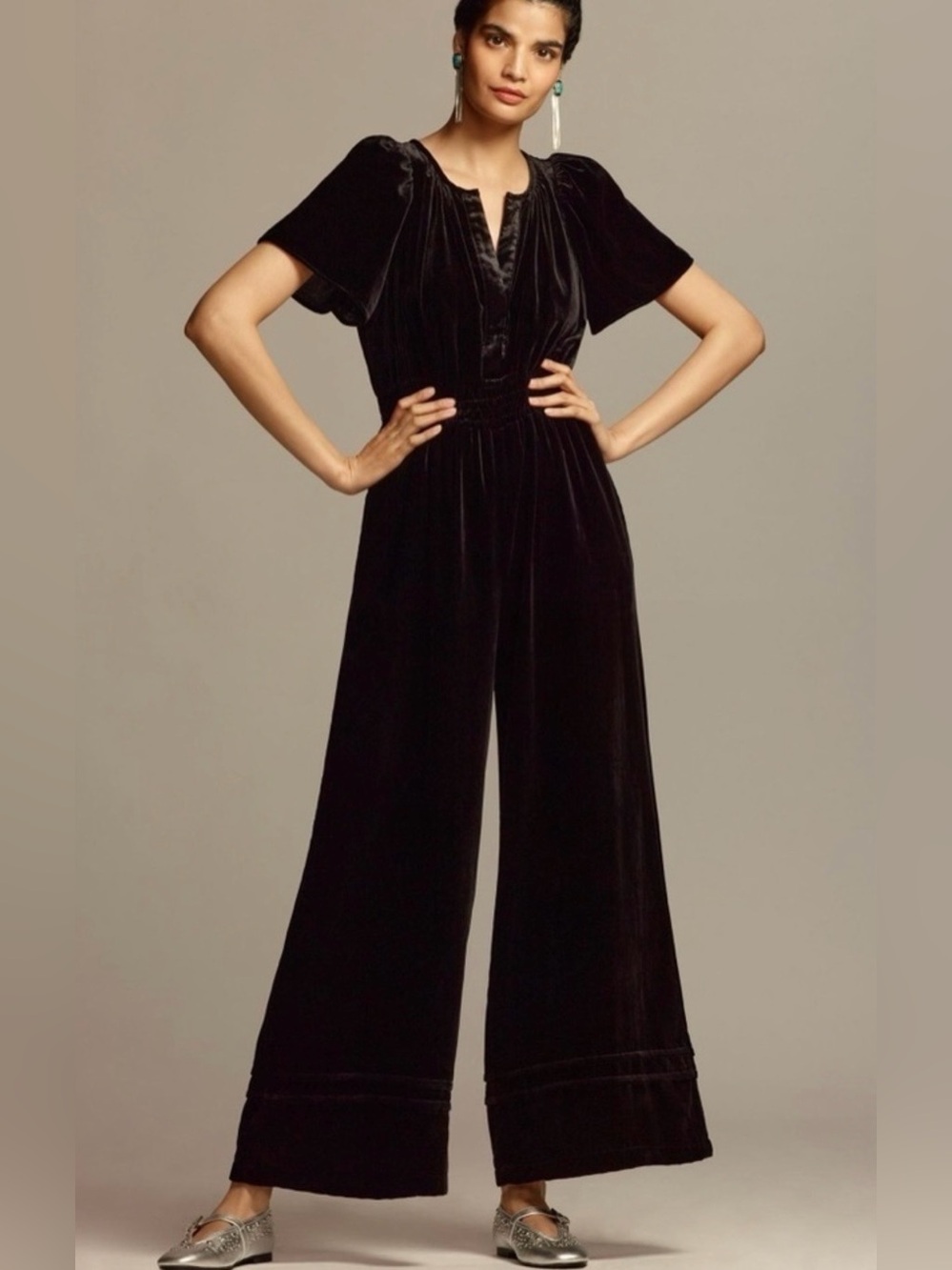 Anthropologie Somerset Black Velvet Jumpsuit